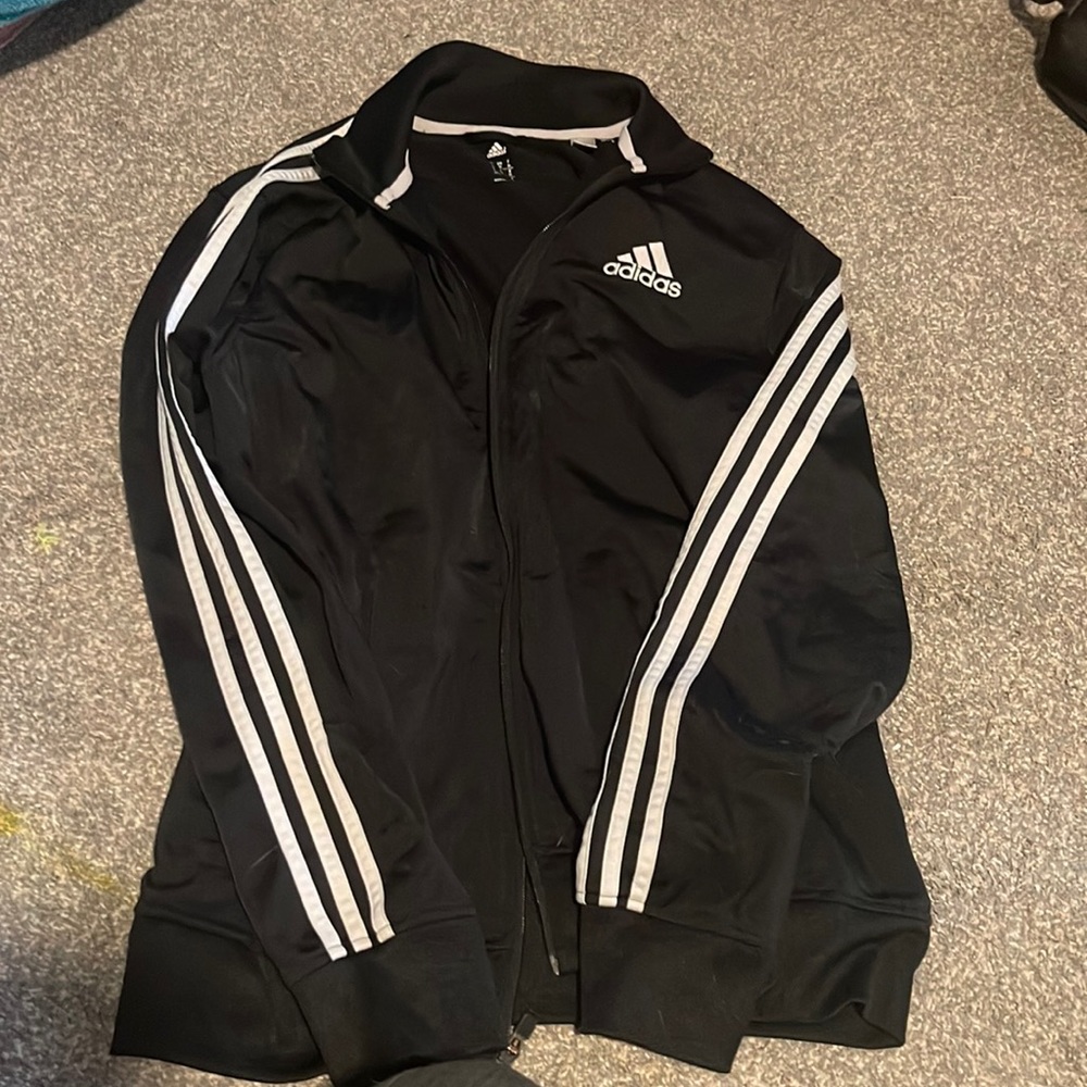 Black with white stripes Adidas sweater